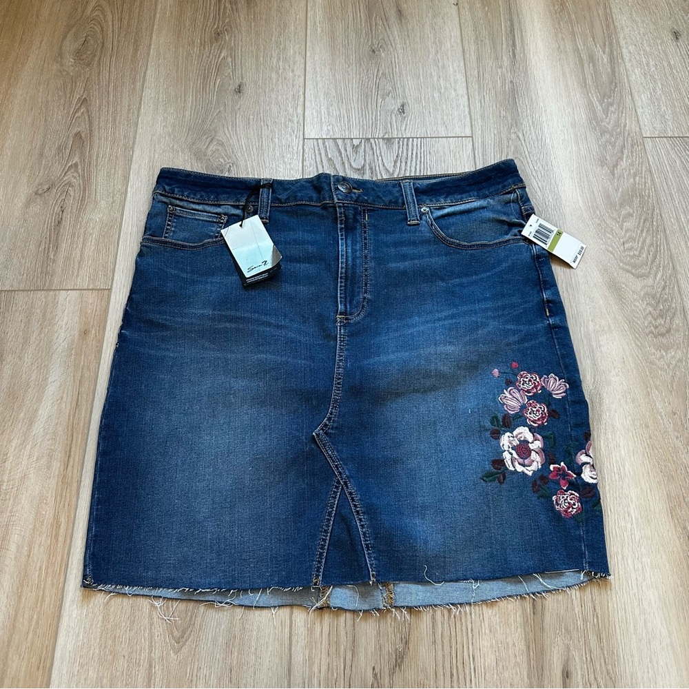 NWT Seven Embroidered Floral Denim Skirt
